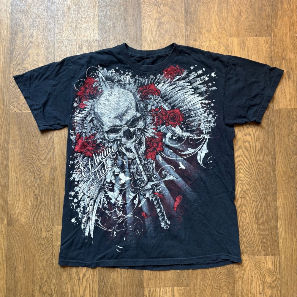 Vintage Y2K Goth Grunge Style Tattoo Shop Miami Ink Skull & Dagger Graphic Shirt